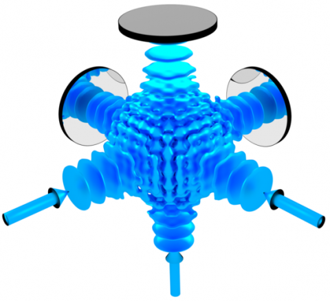 3D lattice structure formed by retro-reflecting three laser beams